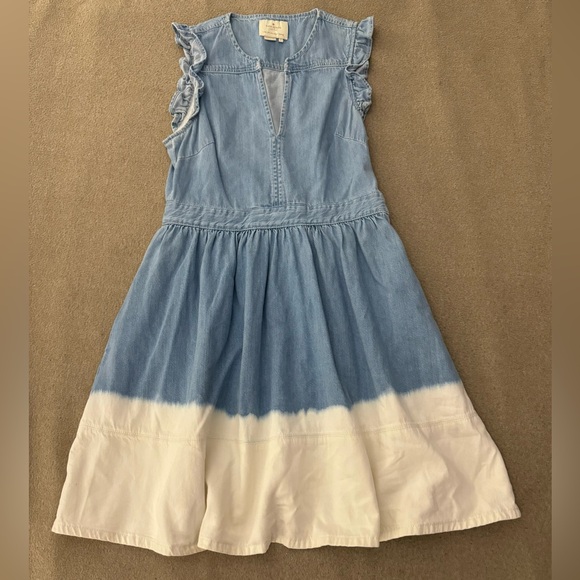 kate spade Dresses & Skirts - Kate Spade Blue Denim Dip Dye Chambray Fit Flare Dress Ruffle Sleeves Size 4